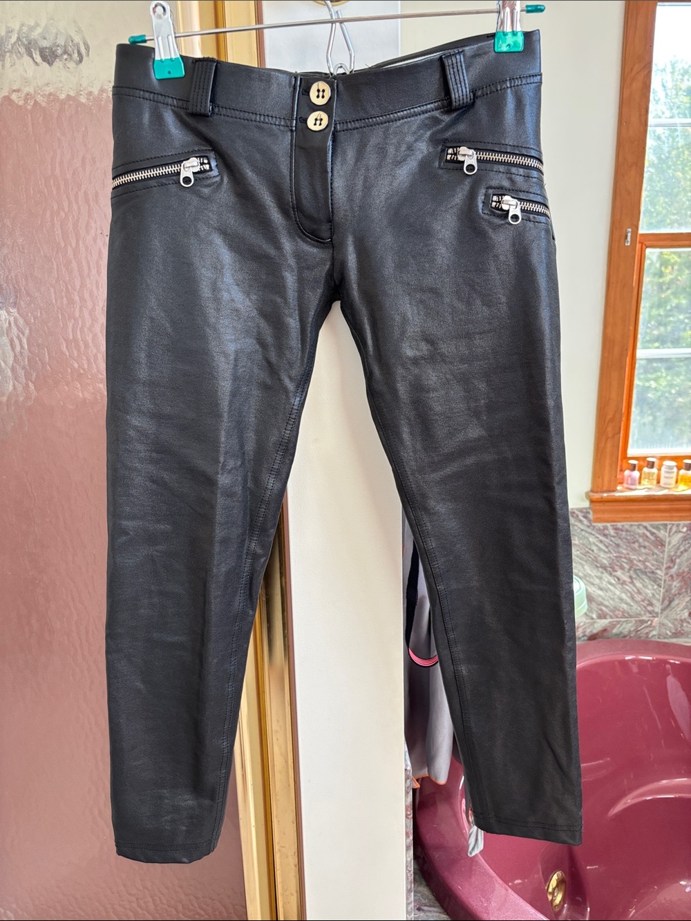 Freddy WR.UP Black Skinny Faux Leather Pants with Zipper Details